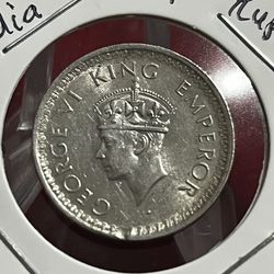 1944 L British India 1/2 Half Rupee Silver Coin
