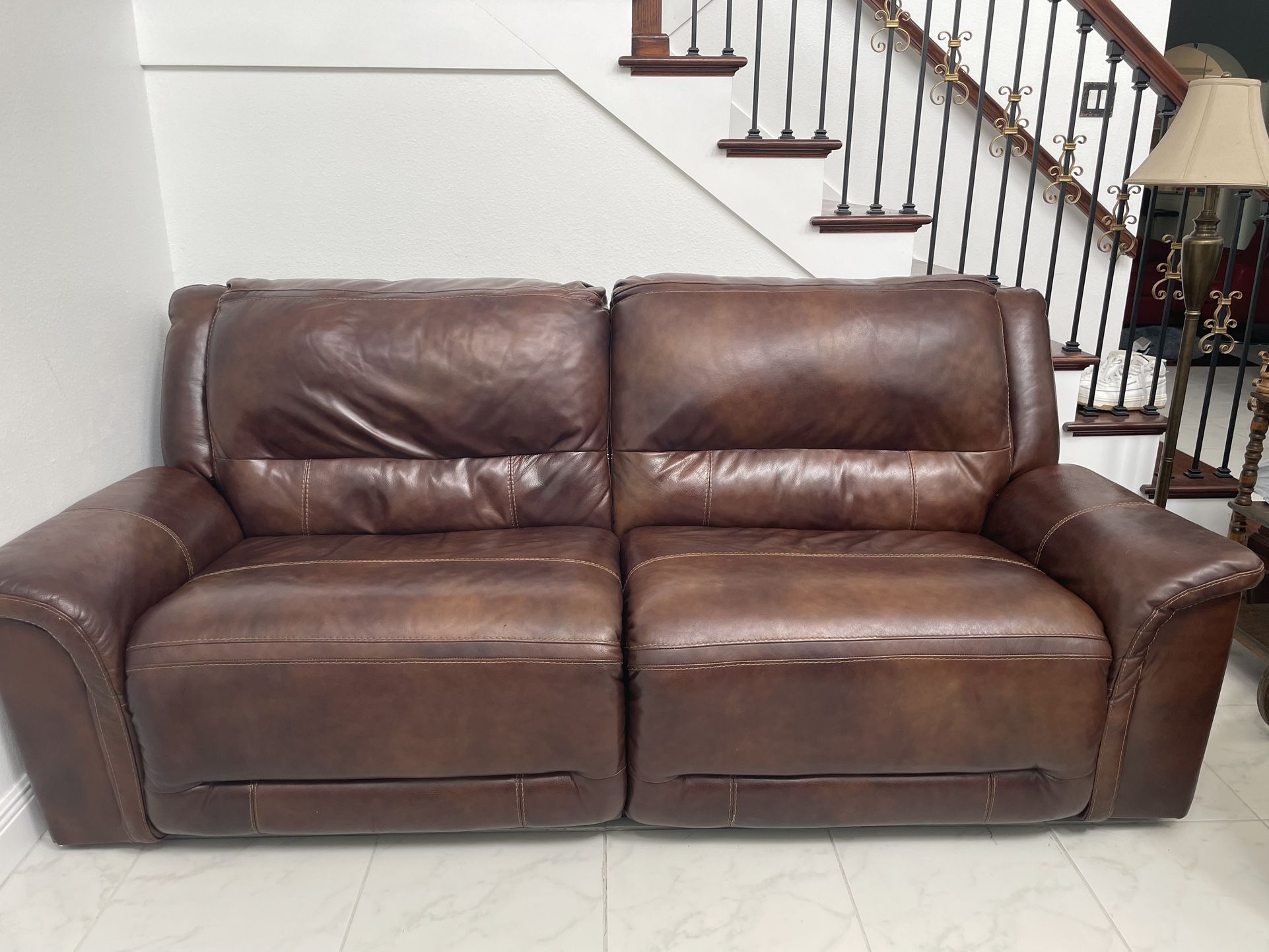 Sofa King Comfortable Brown Genuine Leather Electric Reclining Sofa For Sale FREE Local Delivery π