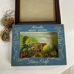 Hiawatha Heirloom Embroidery Kit 1940s Needlework Kit Frame Linen Floss Needle Shakespeare’s Garden