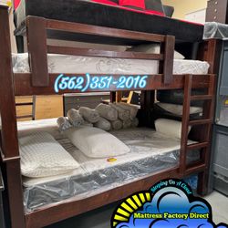 Twin Bunk Bed Brown Litera Con Colchones Nuevos Bonitos 