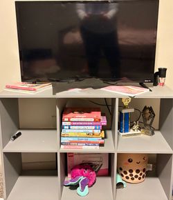 Grey Cube Stand and 28” Roku TV