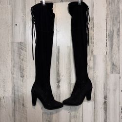 Over the knee boot black suede boots 7.5