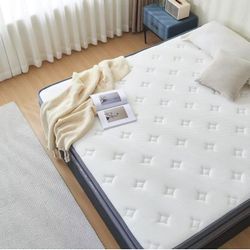 Full Size Mattress, 12/14in  Hybrid Memory Foam Mattress in a Box with Pocket Springs, Medium Firmness, Pressure Relief & Motion Isolation, CertiPUR-U