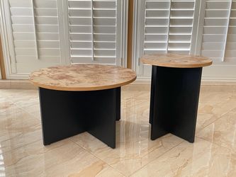 Coffee Table, 2 Piece, Solid Wood Base and Wood Burl Top