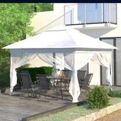 On Sale!! 11x11 ft Gazebo Tent with Mosquito Netting, Water Resistance. White,Blue And Khaki Color