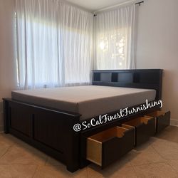 Queen bed and mattress with drawers