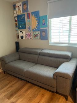 Gray Fabric Sofa with Adjustable Headrests