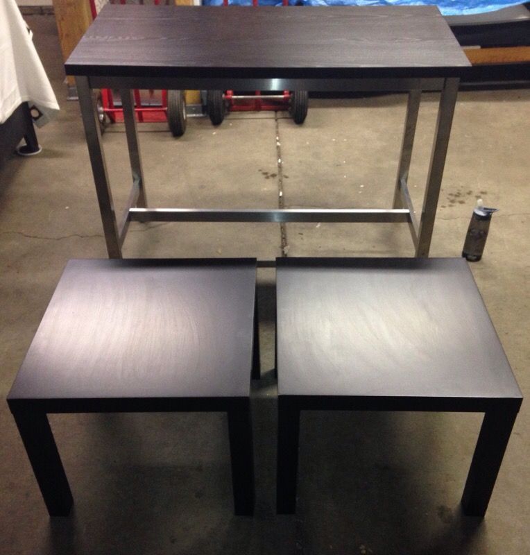 IKEA UTBY Brown/Black Stainless Steel Bar / Kitchen Island Counter Top table w/ 2 side Tables