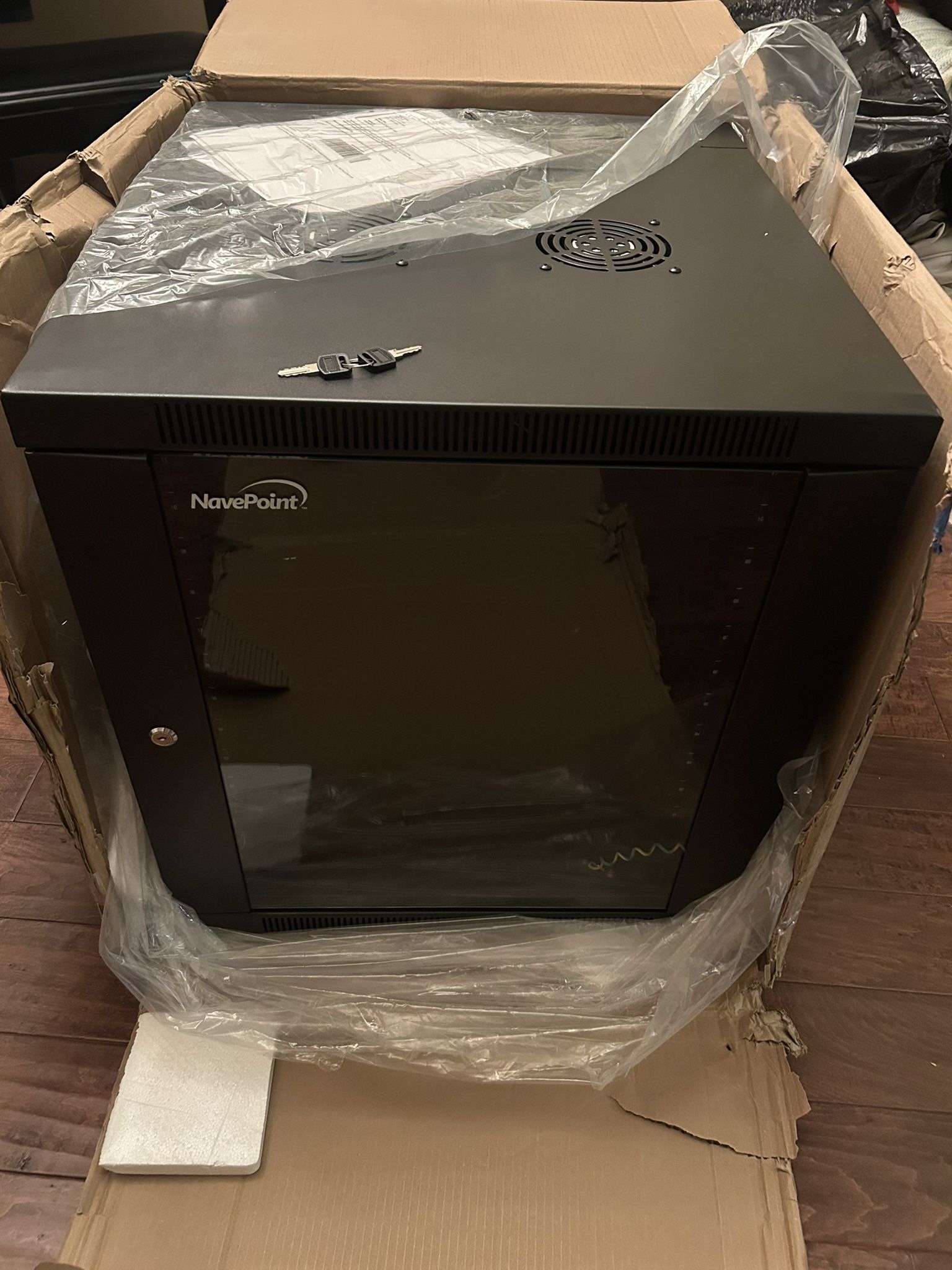 NavePoint Server Cabinet with Hinged Back - 25.5' Deep, 12U Rack Enclosure with Locking Glass Door, Wall Mount Rack with Removable Side Panels, Networ