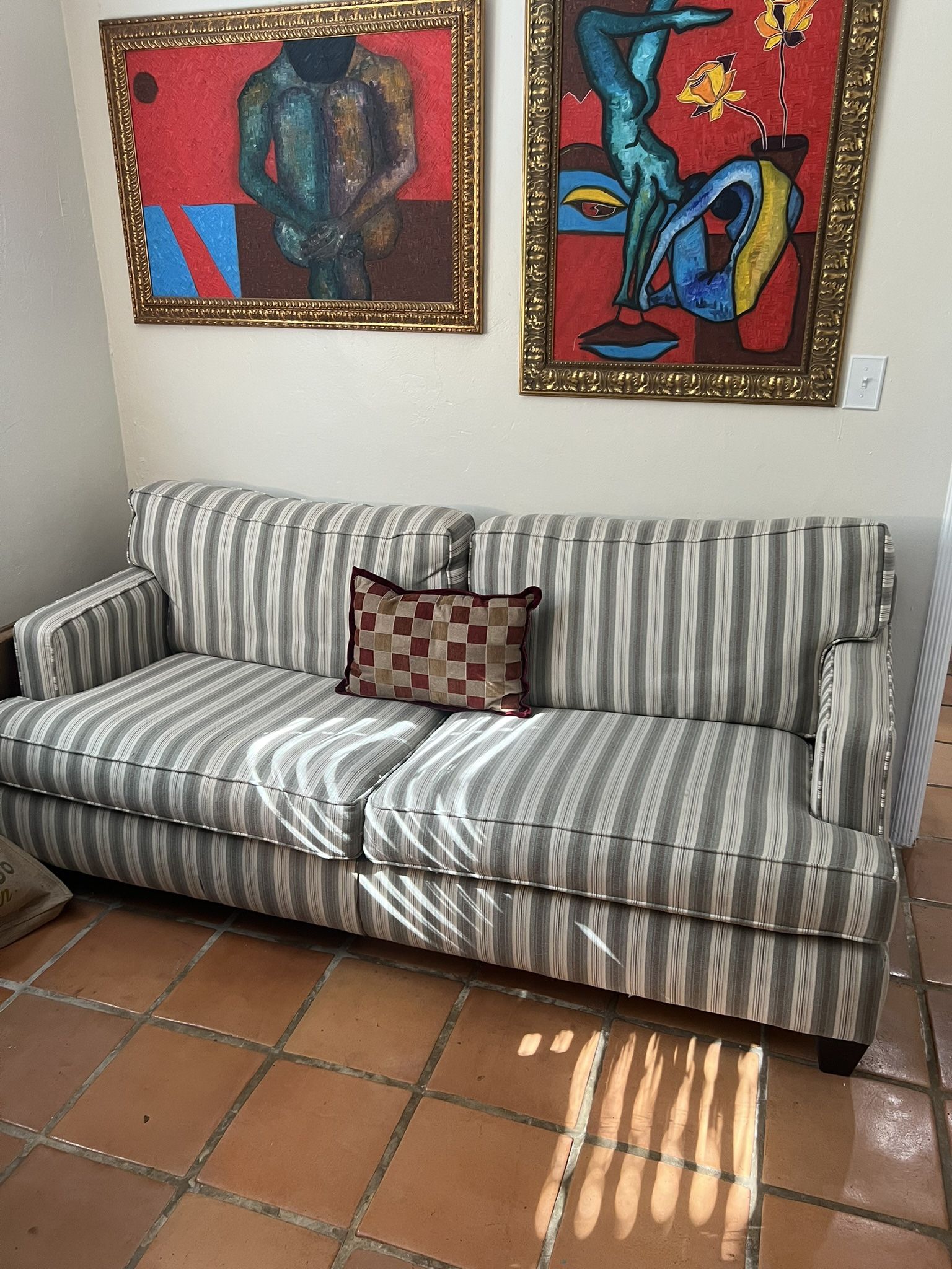 Classic Striped Sleeper Sofa, Cream and Gray