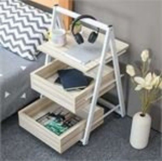 3-tier End Table With Wood Storage Shelf.
