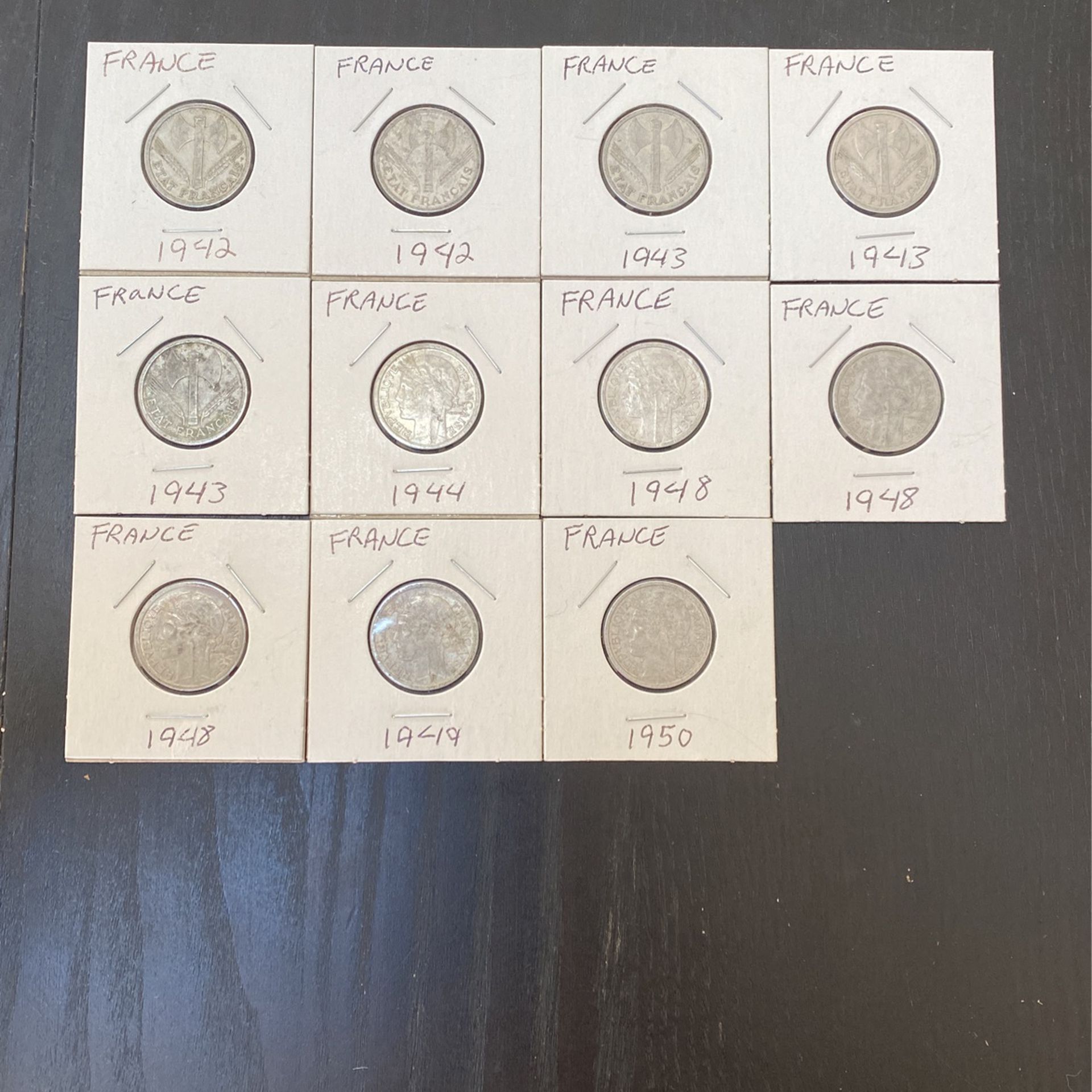 Lot Of 11 French 1 Franc Coins 1(contact info removed)