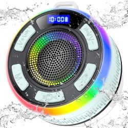 Bluetooth Shower Speaker, IP7 Waterproof Portable Bluetooth 5.3 Speakers with Suction Cup, Mini Wireless Speaker with RGB Lights, Loud Stereo Sound fo