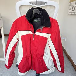 Red & White Warm Ski Jacket with Removable Fleece Liner