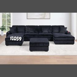 Black corduroy 6 pc modular sectional set 