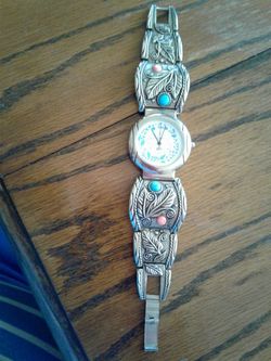 Ladies stainless steel watch with turquoise