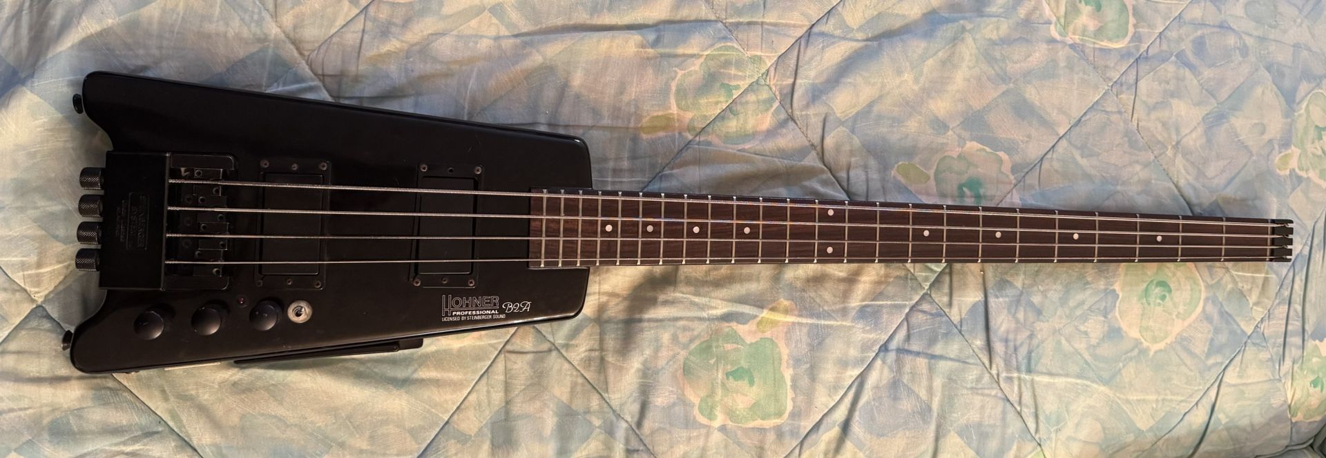 1987 Hohner b2A 4 String Headless Electric Bass Guitar. Licensed By Steinberger Sound-black *First Addition*