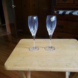 2 Lead Crystal Champagne Flutes 