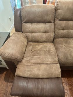 Bi-color Brown- beige faux suede 2 recliners couch