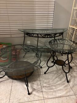 3-Piece Glass and Wrought Iron Table Set