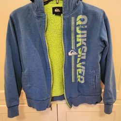 Quicksilver Boys Zip Up Fleece Lined Hoodie Jacket Size Small 7/8