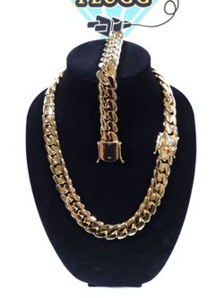 Gold Chain Cuban Link w Matching Bracelet Set 14k Gold Plated Box Lock *Premium Quality* 20mm