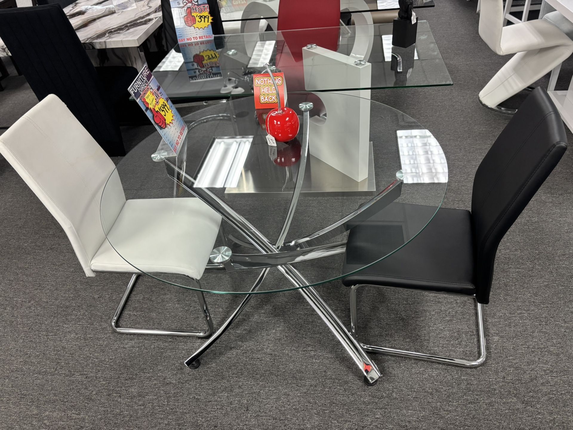Round Glass Top Dining Table W/ 4 Free Chairs !( Brand New)