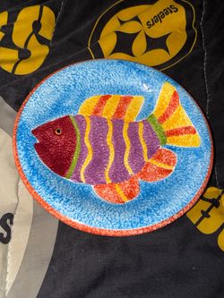 Thailand Hand Painted Colorful Fish Plate Vintage Decor Decorative Art Used