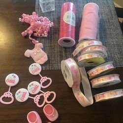 Baby shower girl pink ribbon favors
