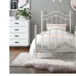 Twin Bed, Twin Platform Bed, White Metal 