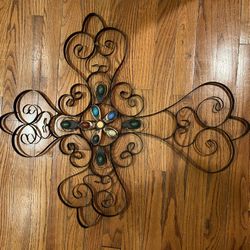 Decorative Tin Cross With Stones