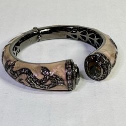 FREE SHIPPING! Samaya? 925 Silver Cuff Bracelet Smoky Quartz, Sapphires & Enamel 6.25” Lot#710