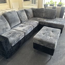 New Grey And Black Sectional With Ottoman And Free Delivery 