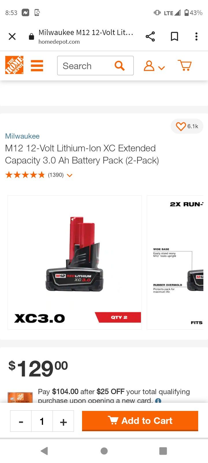 Milwaukee M12 3.0Ah Battery 2 Pack
