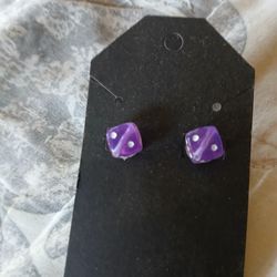 Handmade  purple dice earrings