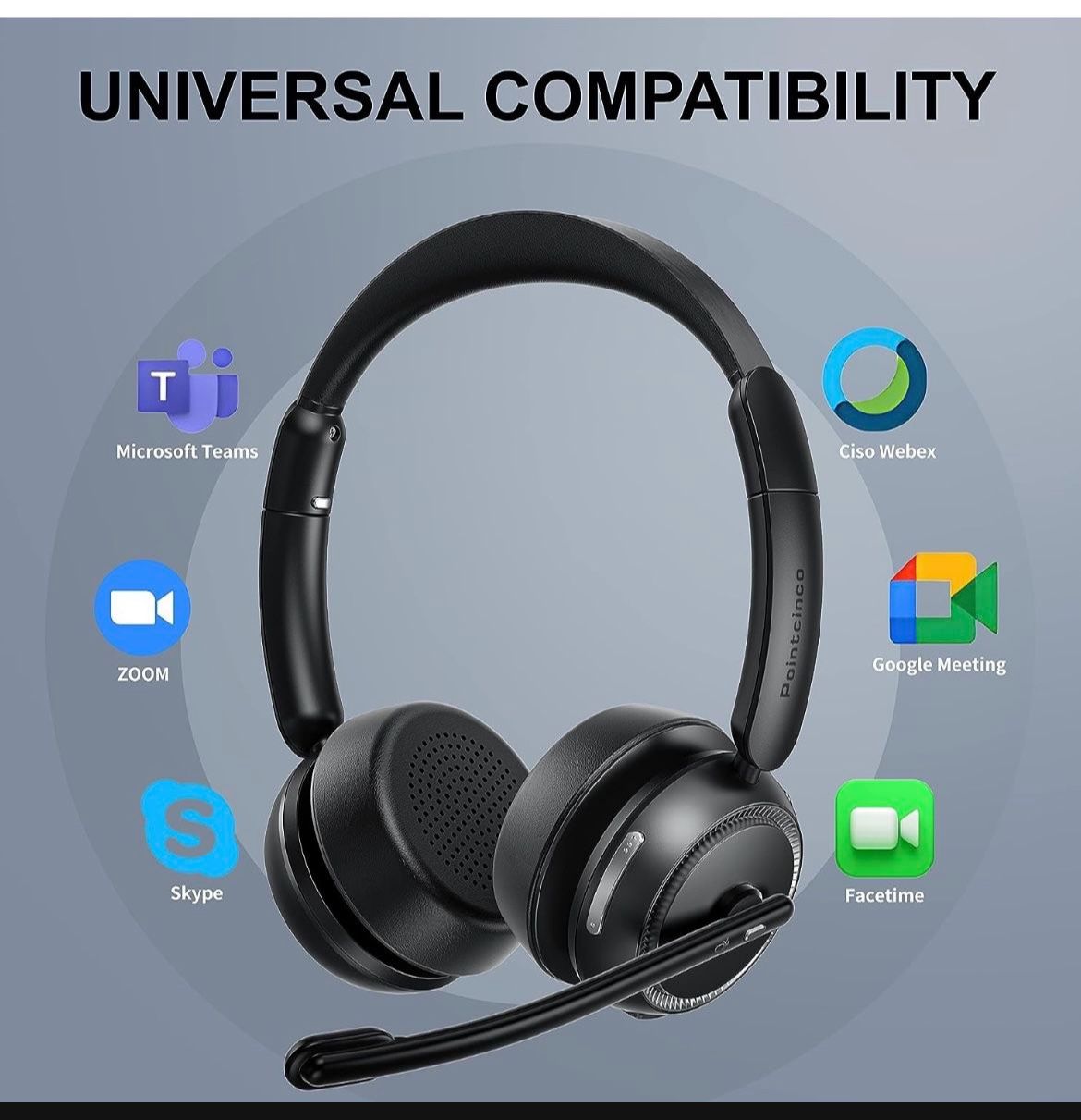 Gaming Bluetooth Headset with AI Noise Canceling Microphone, Convertible Stereo to Mono Headset, Wireless Headset with USB dongle for Computer
