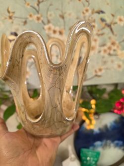 Vintage Krosno Hand Blown Swirl Art Glass Open Loop Vase Candle Holder Poland