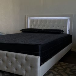 White Bed Frame with LED Lights - Modern Look - Easy Clean - SAME DAY DELIVERY - No Credit Needed