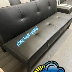 Black Faux Leather Foldable Futon Sofa Bed 