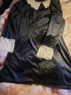Black Velvet Dress with Lace Collar and Cuffs