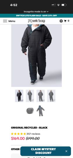 Selk’bag adult camping sleeping bag, fits up to 180CM,like new