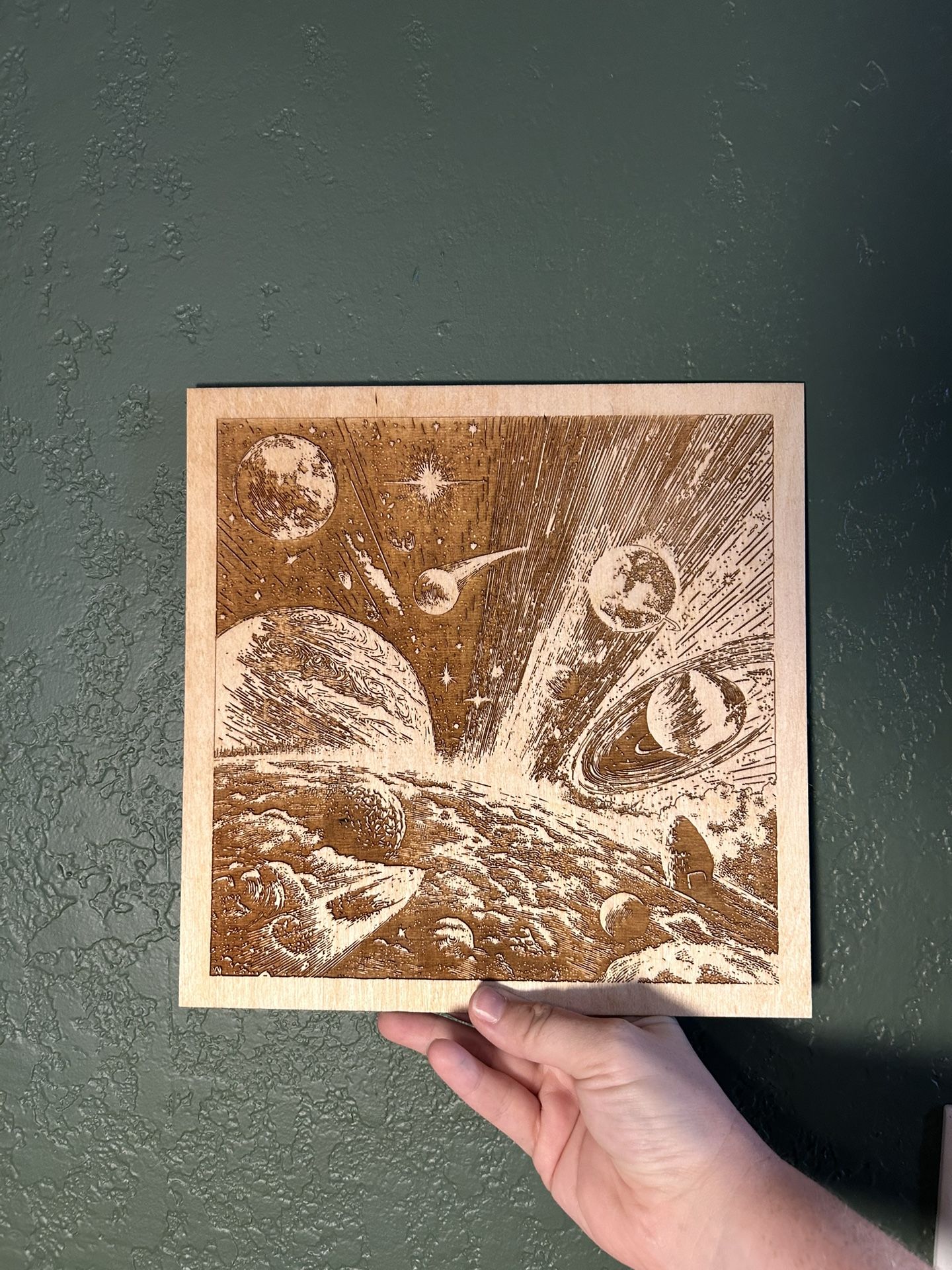 Laser Engraved Wooden Space Art