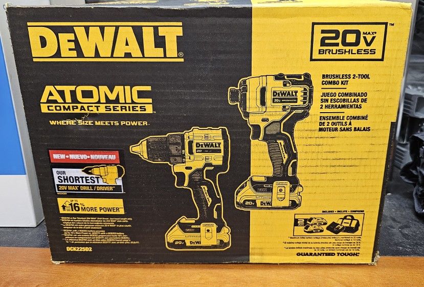 Dewalt 20-Volt Brushless Cordless Impact Driver , Drill Driver Combo Kit W 2.0Ah Batteries Charger And Contractor Bag Included