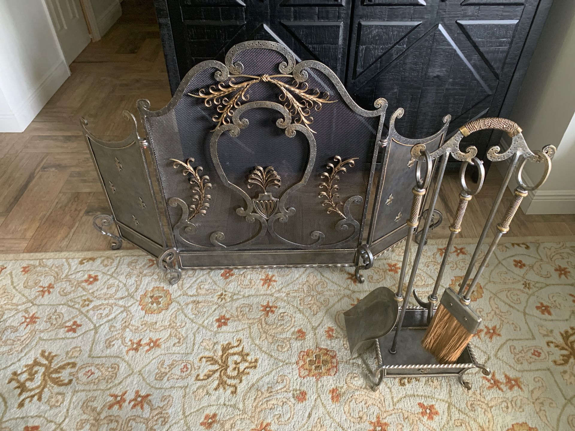 Janice Minor fireplace screen & tool set made for Neiman Marcus.
