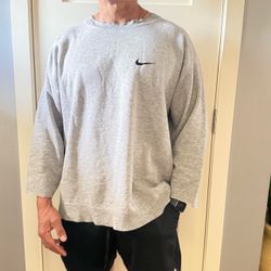 Vintage 90s Distressed NIKE Mini Swoosh Embroidered Gray Crewneck Sweatshirt Size: Large