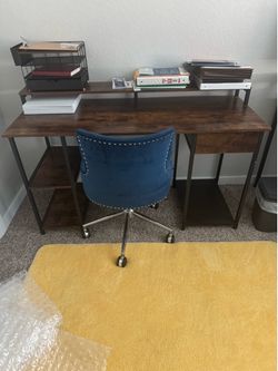 Desk, chair, rug