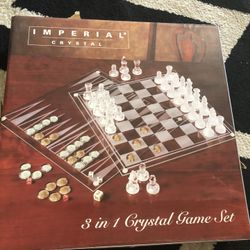 Imperial Crystal 3 In 1 Crystal Game Set! Brand New! In Box! Chess Checkers Backgammon 