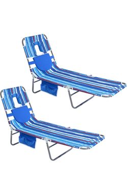 SUNNYFEEL Lay Flat Tanning Chair 2 Pack with Face Down Hole & Arm Slots, Beach Lounge Chair, 5-Position Folding Sunbathing Chair, 300 LBS Heavy Duty, 