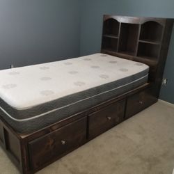 Wooden Twin Bed With Mattress