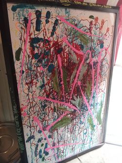 Large Abstract Splatter Paint Framed Artwork